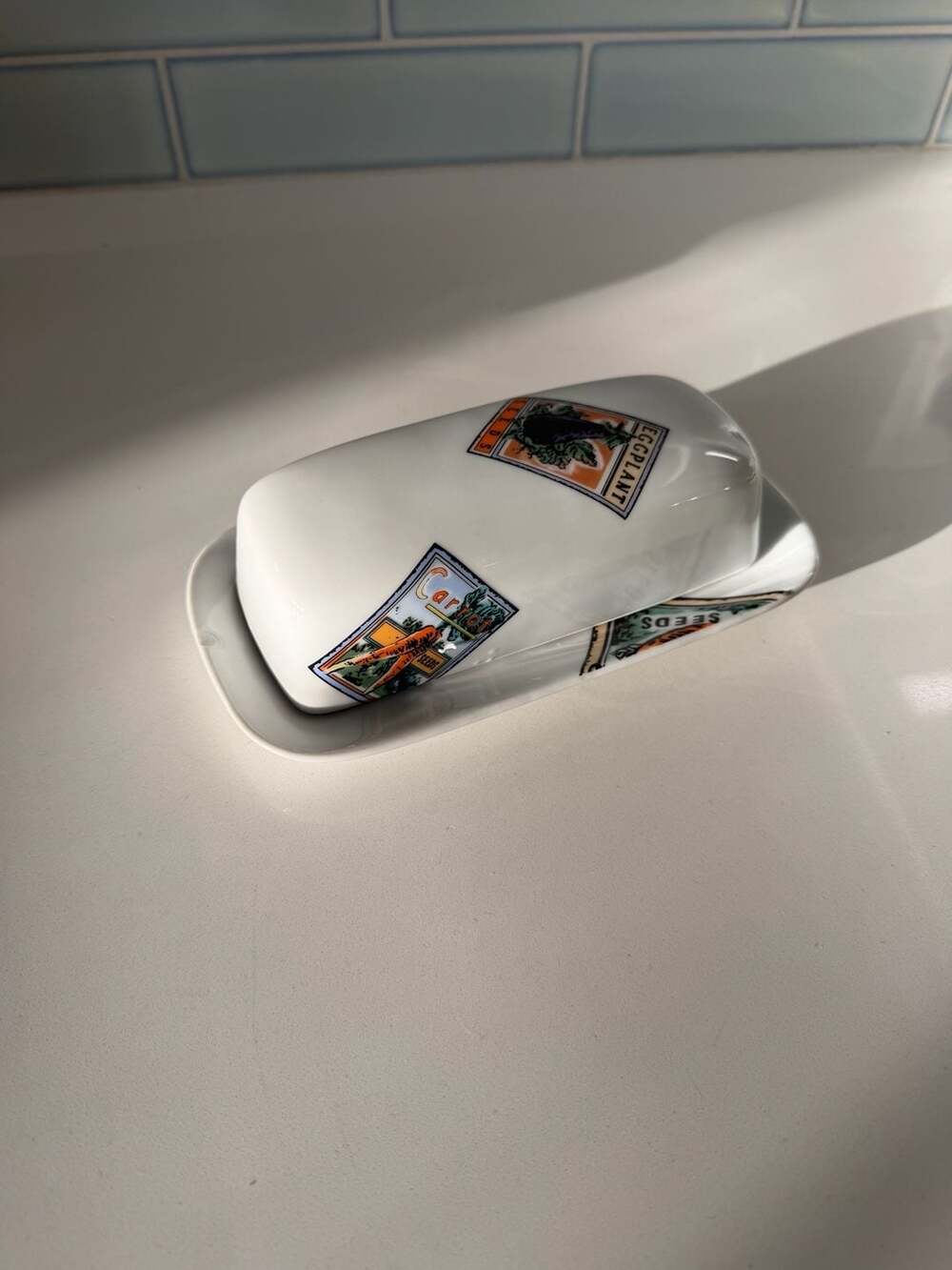 BIA Cordon Bleu Vintage Seed Packet Vegetable Ceramic Butter Dish